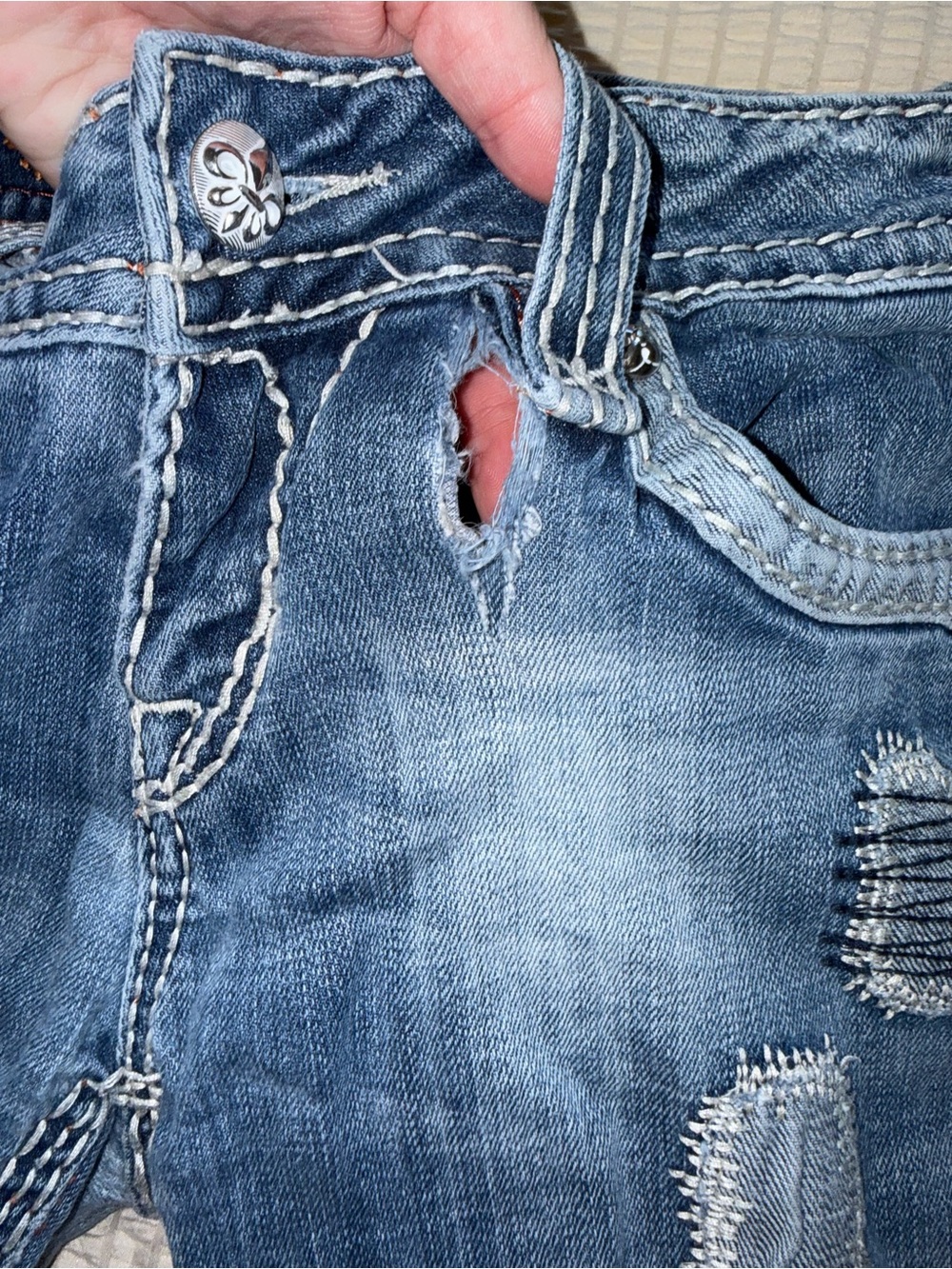 Vintage Rock Revival Low Rise Patched Distressed Alanis Boot Jeans 28 - Picture 9 of 12